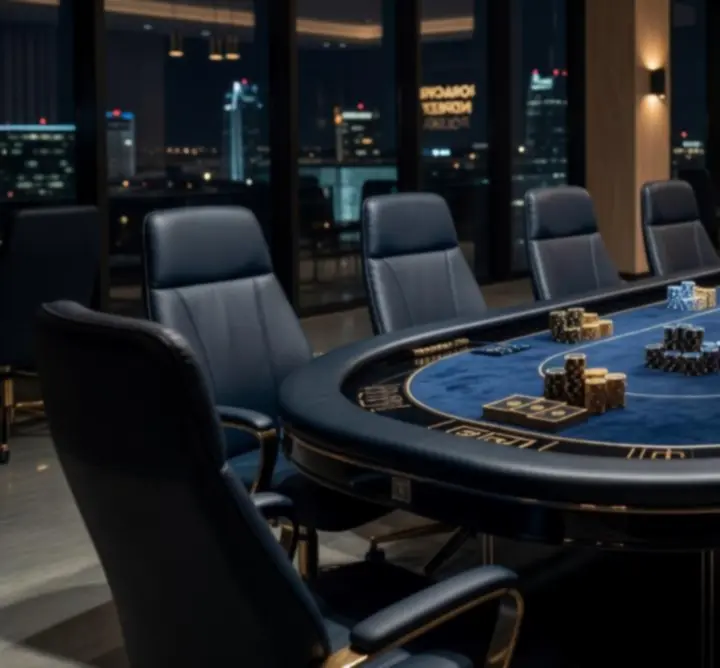 Elegancki stół pokerowy przygotowany na mobilny wieczór pokerowy RGO