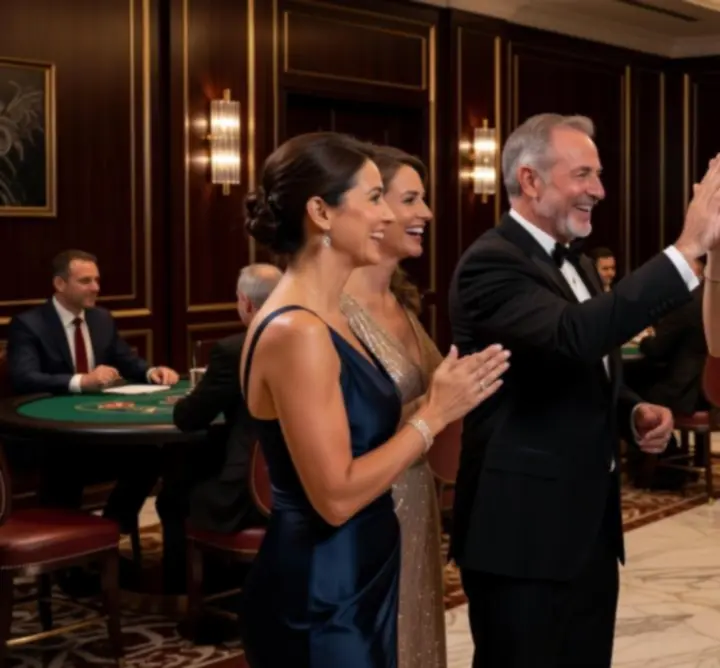 Stylowa grupa zadowolonych klientów podczas eleganckiego eventu rozrywkowego