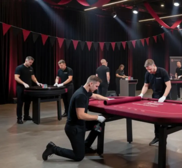 Mobilne stoły do pokera, ruletki i blackjacka przygotowane na event firmowy