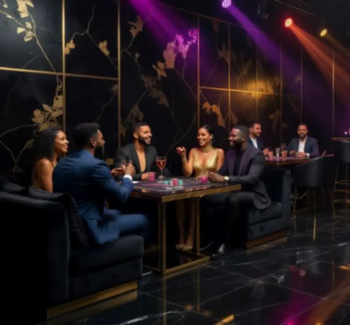 Stylowa przestrzeń eventowa z oświetleniem i stołami do gier w klimacie miejskiego nightlife'u
